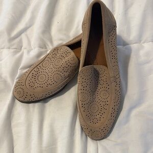 Taupe Perforated Suede Loafers